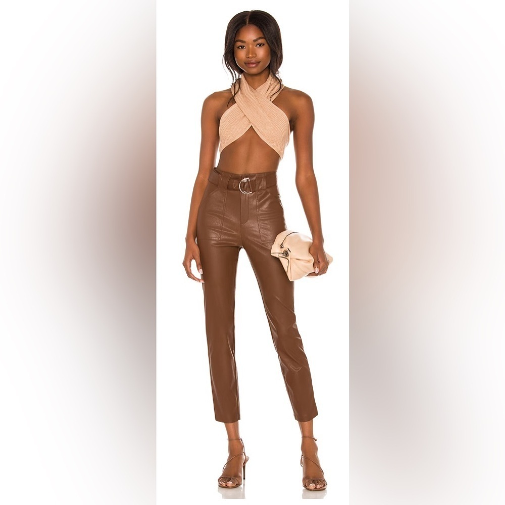 NWT Superdown Chanice Chocolate Brown Faux Leather Buckle Pants Sz S
